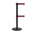 Montour Line Retractable Belt Dbl Roller Stanchion, 2.5ft Black Post  11ft. Maroons ME630D-BK-MN-110